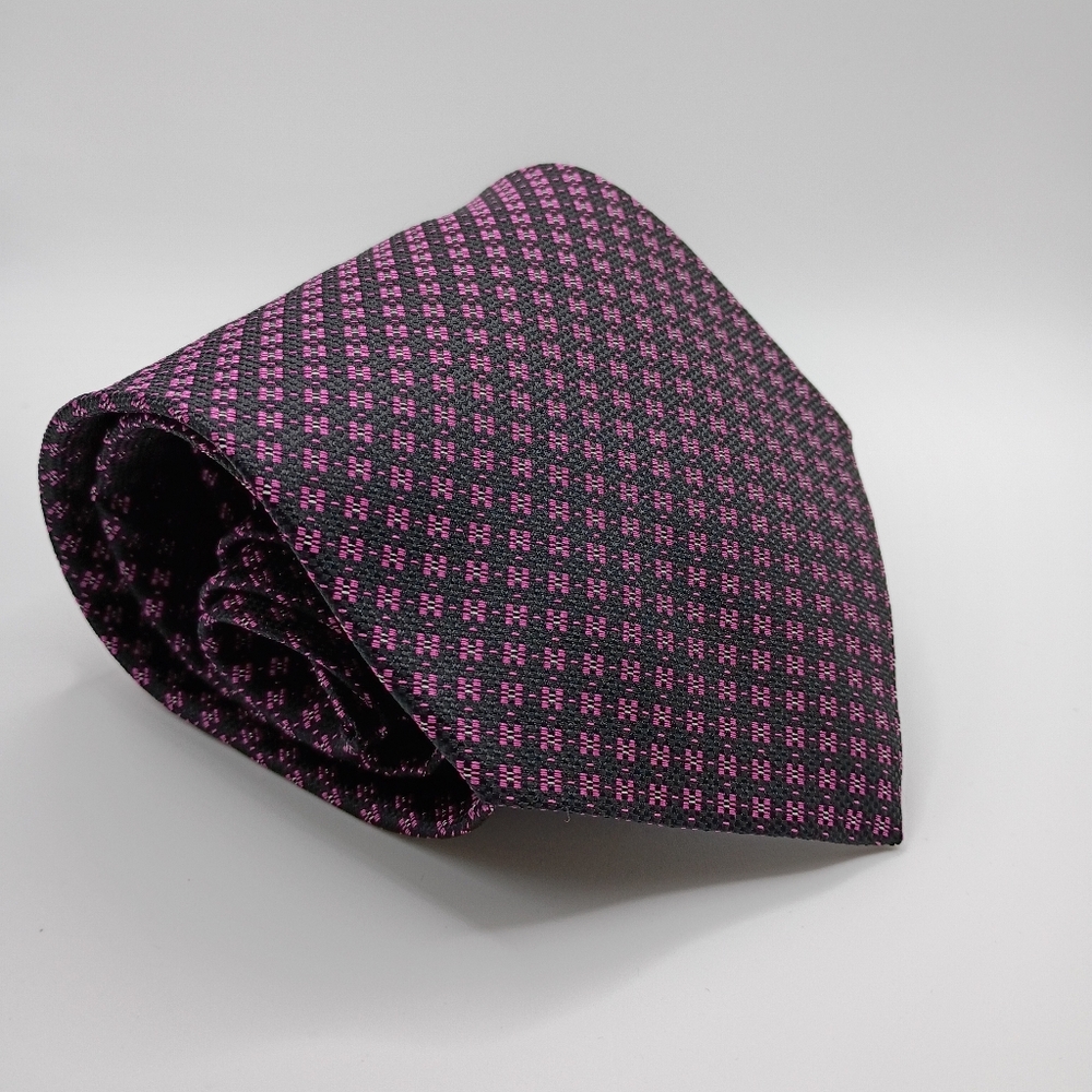 Jos. A. Bank Foulard Tie Black & Fuchsia Silk Men's Necktie 58.5" Made in Italy